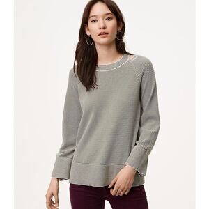 LOFT Striped Cutout Swing Sweater Gray White Flared Sleeves Ribbed Womens Medium